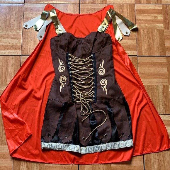 Donated Roman Gladiator Dress w/ Cape Halloween Costume -  Adult OS UC - Picture 1 of 11